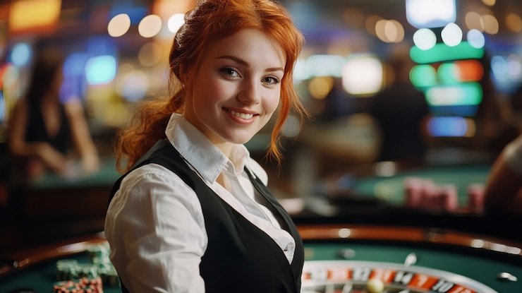 Dealer profesional di meja baccarat yang ramah